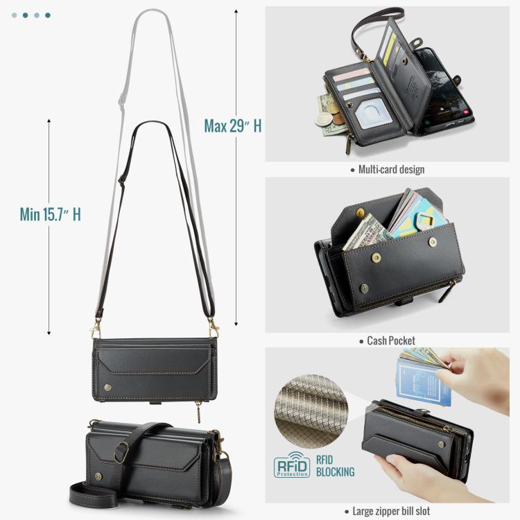 For Samsung Galaxy S25 Edge 5G CaseMe C36 Card Slots Zipper Wallet RFID Anti-theft Leather Phone Case(Black) - Galaxy S25 Edge 5G Cases by CaseMe | Online Shopping UK | buy2fix