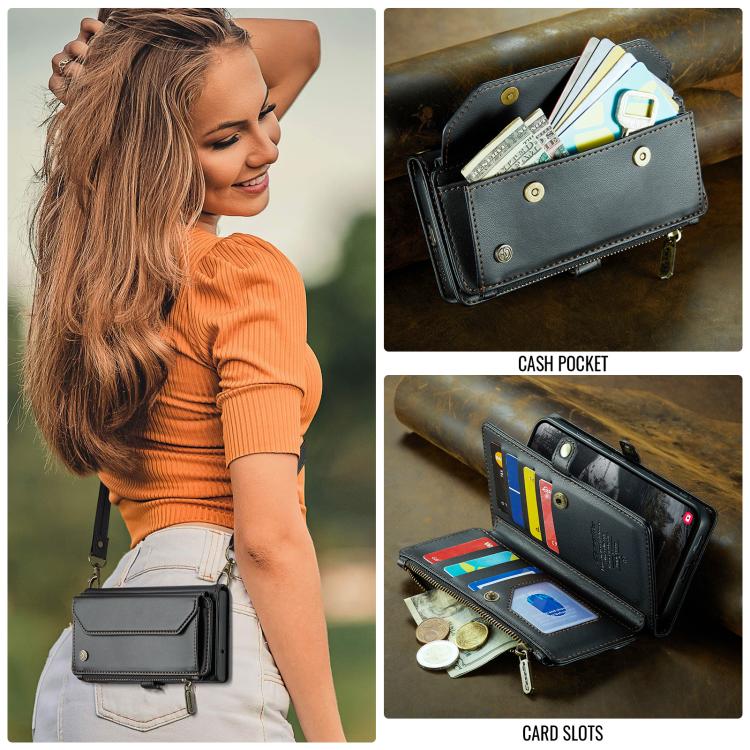 For Samsung Galaxy S25 Edge 5G CaseMe C36 Card Slots Zipper Wallet RFID Anti-theft Leather Phone Case(Black) - Galaxy S25 Edge 5G Cases by CaseMe | Online Shopping UK | buy2fix