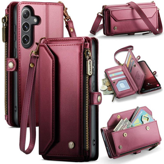 For Galaxy S25 FE 5G CaseMe C36 Card Slots Zipper Wallet RFID Anti-theft Leather Phone Case(Red)