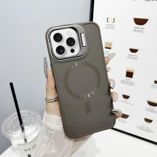 For iPhone 16 Pro Max CD Texture Frosted MagSafe Lens Holder Phone Case(Gray) by buy2fix