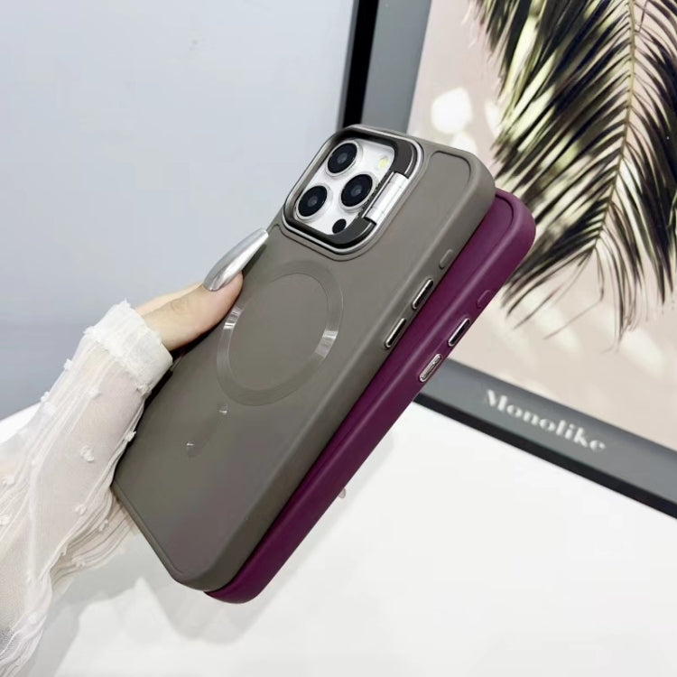 For iPhone 16 Pro Max CD Texture Frosted MagSafe Lens Holder Phone Case(Gray) by buy2fix