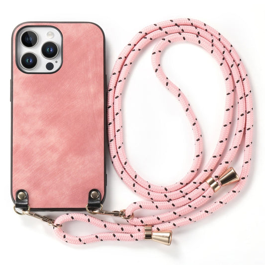For iPhone 16 Pro Vintage Leather PC Back Cover Phone Case with Crossbody Strap(Pink) by buy2fix
