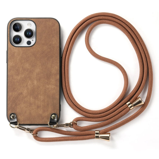 For iPhone 16 Pro Vintage Leather PC Back Cover Phone Case with Crossbody Strap(Brown) by buy2fix