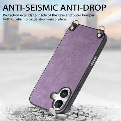 For iPhone 16 Plus Vintage Leather PC Back Cover Phone Case with Crossbody Strap(Purple) - iPhone 16 Plus Cases by buy2fix | Online Shopping UK | buy2fix