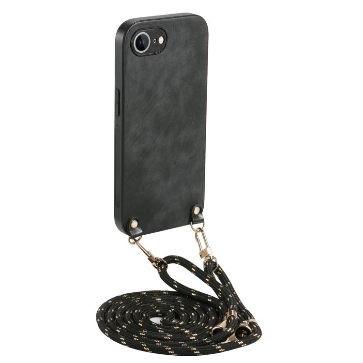 For  iPhone 16e Vintage Leather PC Back Cover Phone Case with Crossbody Strap(Black) - iPhone 16e Cases by buy2fix | Online Shopping UK | buy2fix