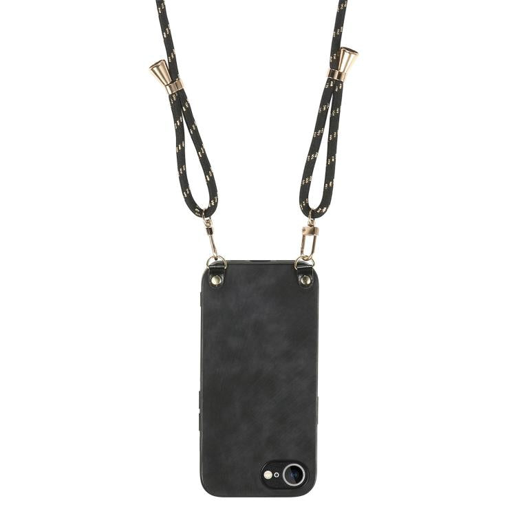 For  iPhone 16e Vintage Leather PC Back Cover Phone Case with Crossbody Strap(Black) - iPhone 16e Cases by buy2fix | Online Shopping UK | buy2fix
