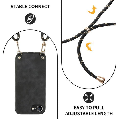 For  iPhone 16e Vintage Leather PC Back Cover Phone Case with Crossbody Strap(Black) - iPhone 16e Cases by buy2fix | Online Shopping UK | buy2fix