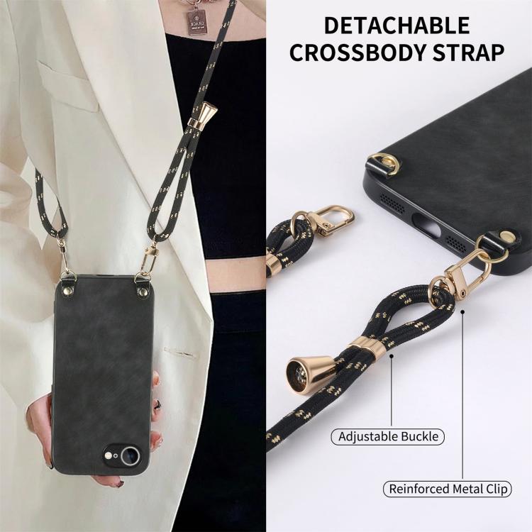 For  iPhone 16e Vintage Leather PC Back Cover Phone Case with Crossbody Strap(Black) - iPhone 16e Cases by buy2fix | Online Shopping UK | buy2fix
