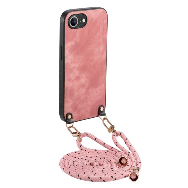 For  iPhone 16e Vintage Leather PC Back Cover Phone Case with Crossbody Strap(Pink) - iPhone 16e Cases by buy2fix | Online Shopping UK | buy2fix