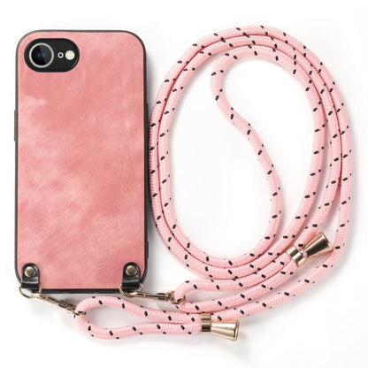For  iPhone 16e Vintage Leather PC Back Cover Phone Case with Crossbody Strap(Pink) - iPhone 16e Cases by buy2fix | Online Shopping UK | buy2fix
