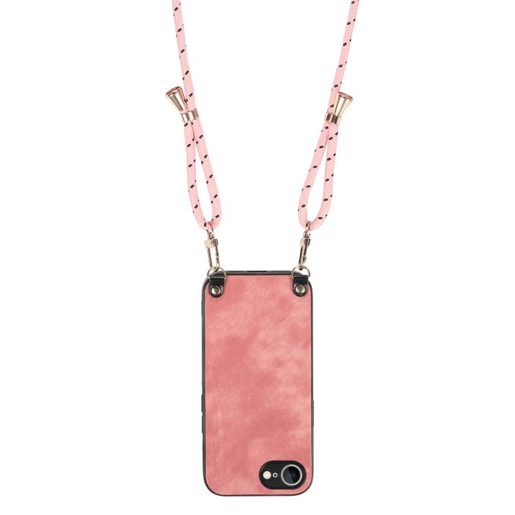 For  iPhone 16e Vintage Leather PC Back Cover Phone Case with Crossbody Strap(Pink) - iPhone 16e Cases by buy2fix | Online Shopping UK | buy2fix