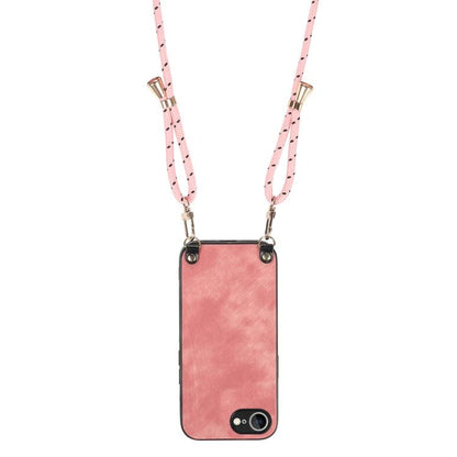 For  iPhone 16e Vintage Leather PC Back Cover Phone Case with Crossbody Strap(Pink) - iPhone 16e Cases by buy2fix | Online Shopping UK | buy2fix