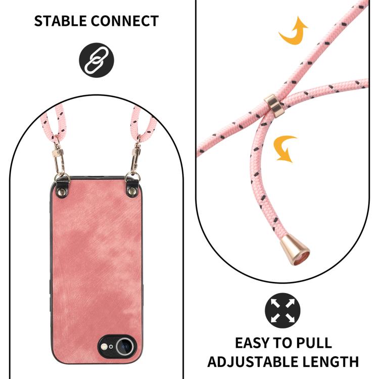 For  iPhone 16e Vintage Leather PC Back Cover Phone Case with Crossbody Strap(Pink) - iPhone 16e Cases by buy2fix | Online Shopping UK | buy2fix