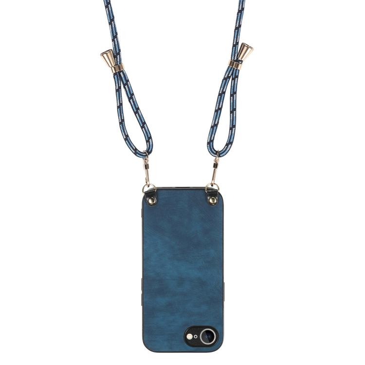 For  iPhone 16e Vintage Leather PC Back Cover Phone Case with Crossbody Strap(Blue) - iPhone 16e Cases by buy2fix | Online Shopping UK | buy2fix