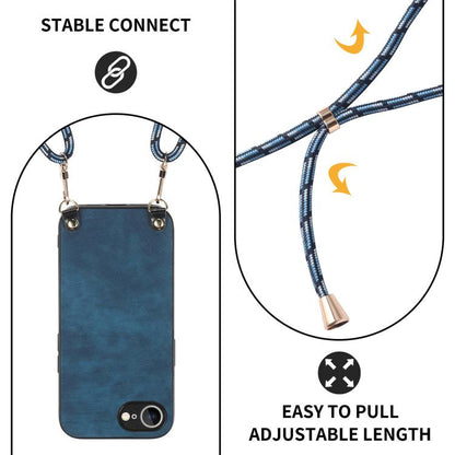 For  iPhone 16e Vintage Leather PC Back Cover Phone Case with Crossbody Strap(Blue) - iPhone 16e Cases by buy2fix | Online Shopping UK | buy2fix