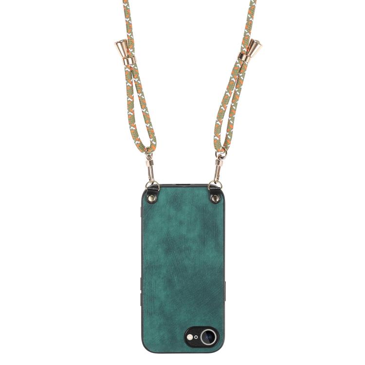 For  iPhone 16e Vintage Leather PC Back Cover Phone Case with Crossbody Strap(Green) - iPhone 16e Cases by buy2fix | Online Shopping UK | buy2fix