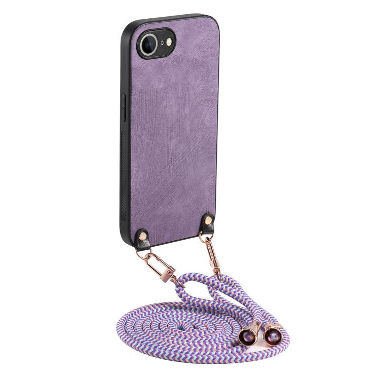 For  iPhone 16e Vintage Leather PC Back Cover Phone Case with Crossbody Strap(Purple) - iPhone 16e Cases by buy2fix | Online Shopping UK | buy2fix