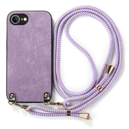 For  iPhone 16e Vintage Leather PC Back Cover Phone Case with Crossbody Strap(Purple) - iPhone 16e Cases by buy2fix | Online Shopping UK | buy2fix