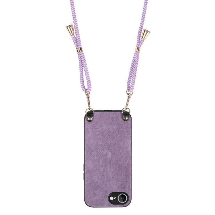 For  iPhone 16e Vintage Leather PC Back Cover Phone Case with Crossbody Strap(Purple) - iPhone 16e Cases by buy2fix | Online Shopping UK | buy2fix
