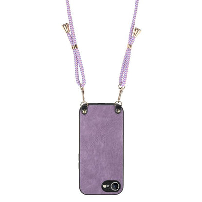 For  iPhone 16e Vintage Leather PC Back Cover Phone Case with Crossbody Strap(Purple) - iPhone 16e Cases by buy2fix | Online Shopping UK | buy2fix