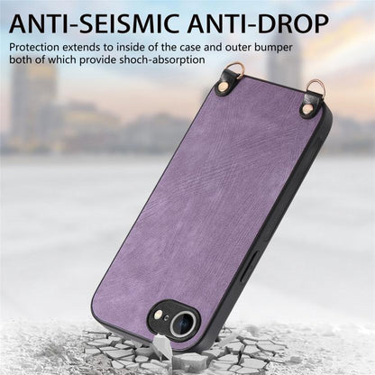 For  iPhone 16e Vintage Leather PC Back Cover Phone Case with Crossbody Strap(Purple) - iPhone 16e Cases by buy2fix | Online Shopping UK | buy2fix