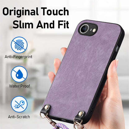 For  iPhone 16e Vintage Leather PC Back Cover Phone Case with Crossbody Strap(Purple) - iPhone 16e Cases by buy2fix | Online Shopping UK | buy2fix