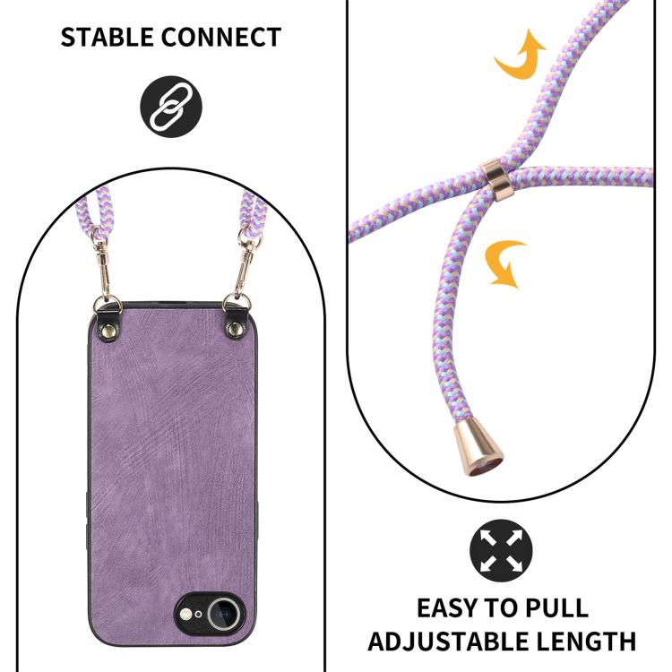 For  iPhone 16e Vintage Leather PC Back Cover Phone Case with Crossbody Strap(Purple) - iPhone 16e Cases by buy2fix | Online Shopping UK | buy2fix