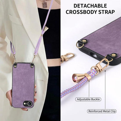 For  iPhone 16e Vintage Leather PC Back Cover Phone Case with Crossbody Strap(Purple) - iPhone 16e Cases by buy2fix | Online Shopping UK | buy2fix