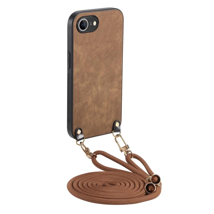 For  iPhone 16e Vintage Leather PC Back Cover Phone Case with Crossbody Strap(Brown) - iPhone 16e Cases by buy2fix | Online Shopping UK | buy2fix