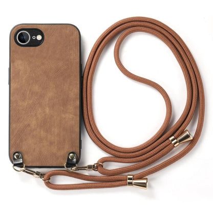 For  iPhone 16e Vintage Leather PC Back Cover Phone Case with Crossbody Strap(Brown) - iPhone 16e Cases by buy2fix | Online Shopping UK | buy2fix