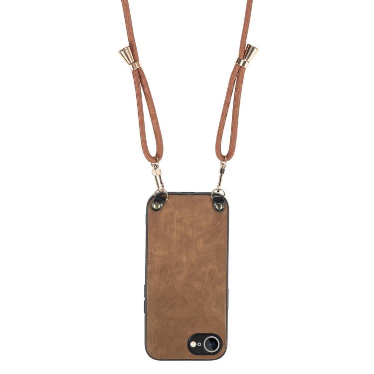 For  iPhone 16e Vintage Leather PC Back Cover Phone Case with Crossbody Strap(Brown) - iPhone 16e Cases by buy2fix | Online Shopping UK | buy2fix