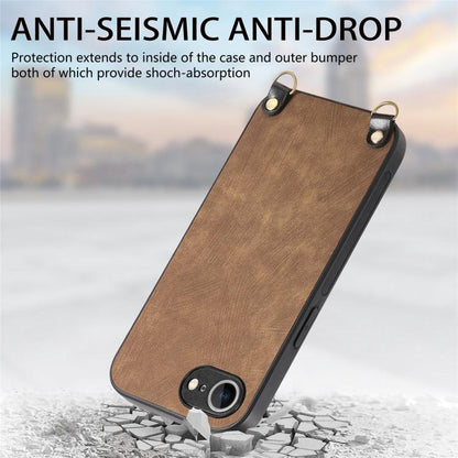 For  iPhone 16e Vintage Leather PC Back Cover Phone Case with Crossbody Strap(Brown) - iPhone 16e Cases by buy2fix | Online Shopping UK | buy2fix