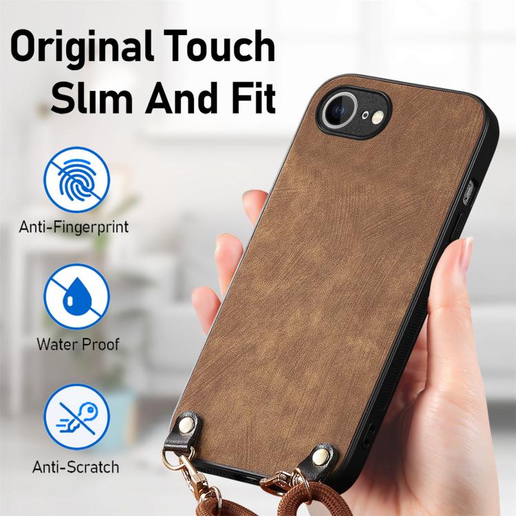 For  iPhone 16e Vintage Leather PC Back Cover Phone Case with Crossbody Strap(Brown) - iPhone 16e Cases by buy2fix | Online Shopping UK | buy2fix