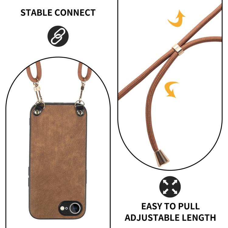 For  iPhone 16e Vintage Leather PC Back Cover Phone Case with Crossbody Strap(Brown) - iPhone 16e Cases by buy2fix | Online Shopping UK | buy2fix
