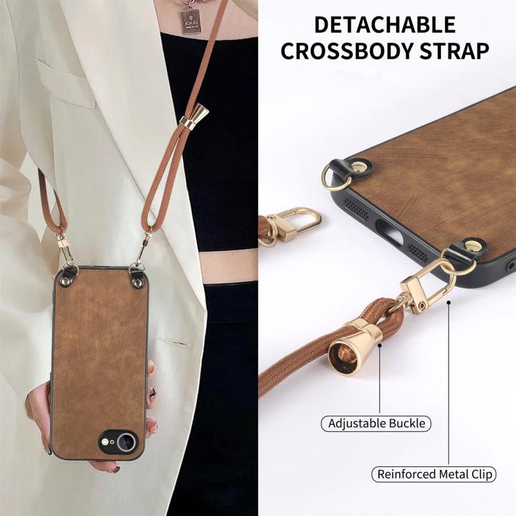 For  iPhone 16e Vintage Leather PC Back Cover Phone Case with Crossbody Strap(Brown) - iPhone 16e Cases by buy2fix | Online Shopping UK | buy2fix