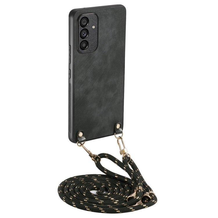 For Samsung Galaxy S25 5G Vintage Leather PC Back Cover Phone Case with Crossbody Strap(Black) by buy2fix