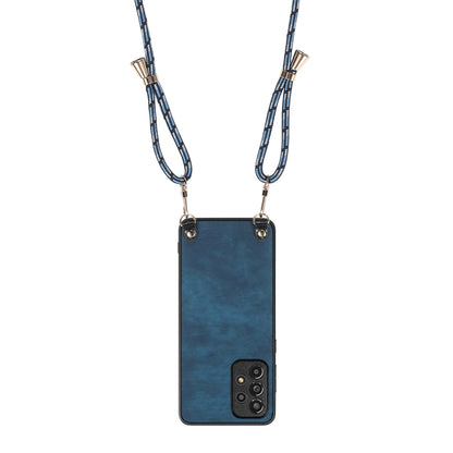 For Samsung Galaxy S25 5G Vintage Leather PC Back Cover Phone Case with Crossbody Strap(Blue) by buy2fix