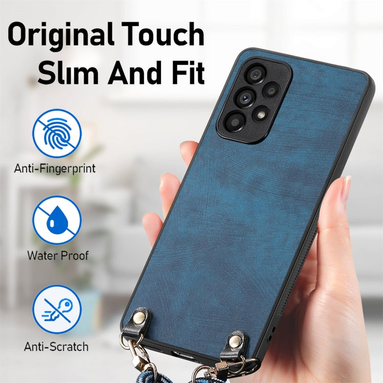 For Samsung Galaxy S25 5G Vintage Leather PC Back Cover Phone Case with Crossbody Strap(Blue) by buy2fix