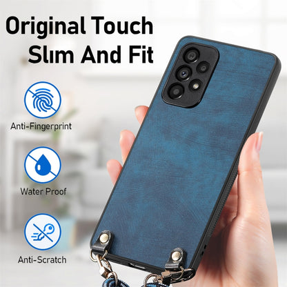For Samsung Galaxy S25 5G Vintage Leather PC Back Cover Phone Case with Crossbody Strap(Blue) by buy2fix