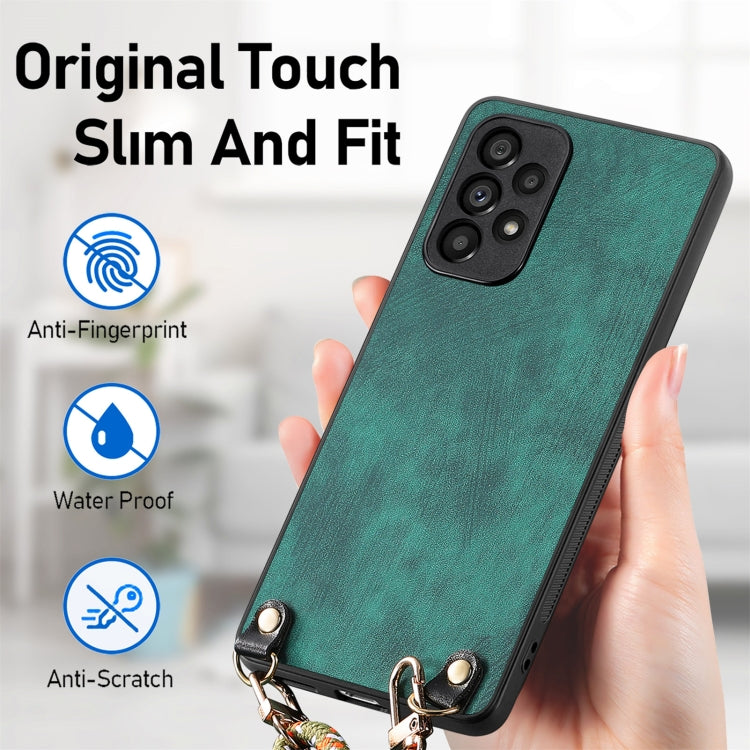 For Samsung Galaxy S25 5G Vintage Leather PC Back Cover Phone Case with Crossbody Strap(Green) by buy2fix