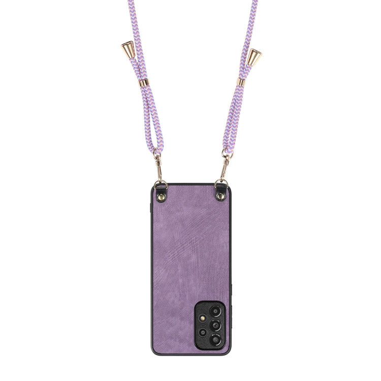For Samsung Galaxy S25 5G Vintage Leather PC Back Cover Phone Case with Crossbody Strap(Purple) by buy2fix