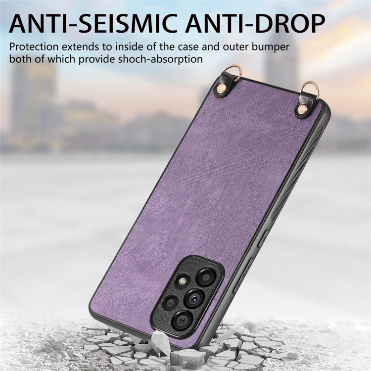 For Samsung Galaxy S25 5G Vintage Leather PC Back Cover Phone Case with Crossbody Strap(Purple) by buy2fix