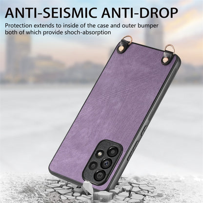 For Samsung Galaxy S25 5G Vintage Leather PC Back Cover Phone Case with Crossbody Strap(Purple) by buy2fix