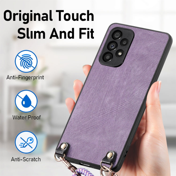 For Samsung Galaxy S25 5G Vintage Leather PC Back Cover Phone Case with Crossbody Strap(Purple) by buy2fix