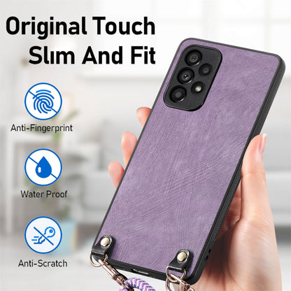 For Samsung Galaxy S25 5G Vintage Leather PC Back Cover Phone Case with Crossbody Strap(Purple) by buy2fix