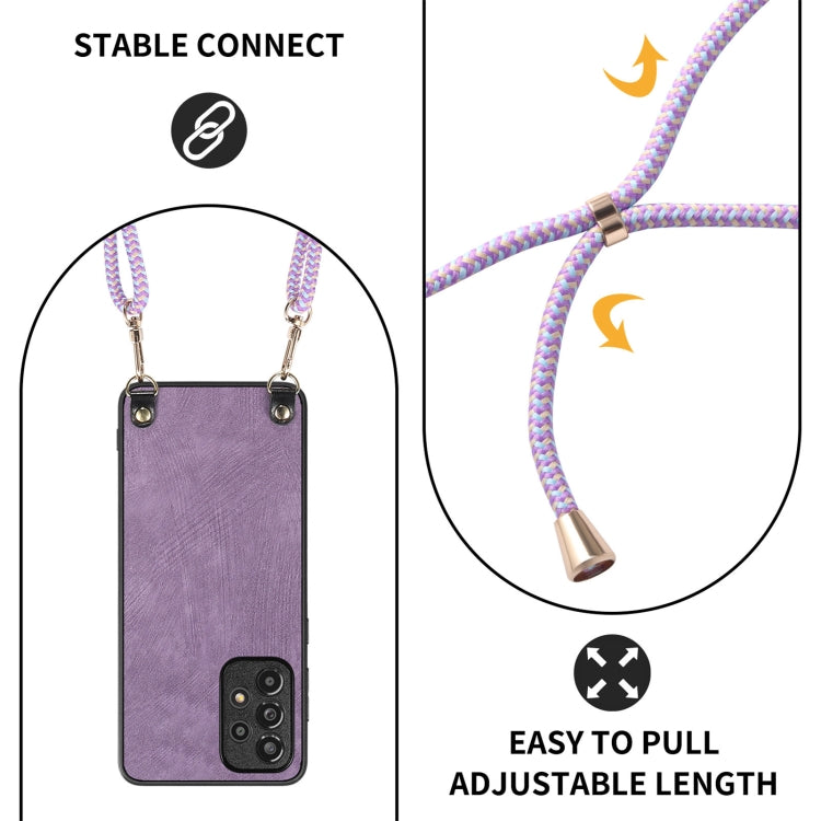 For Samsung Galaxy S25 5G Vintage Leather PC Back Cover Phone Case with Crossbody Strap(Purple) by buy2fix