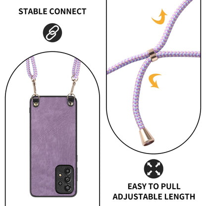 For Samsung Galaxy S25 5G Vintage Leather PC Back Cover Phone Case with Crossbody Strap(Purple) by buy2fix