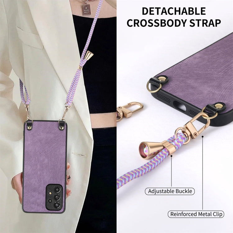 For Samsung Galaxy S25 5G Vintage Leather PC Back Cover Phone Case with Crossbody Strap(Purple) by buy2fix