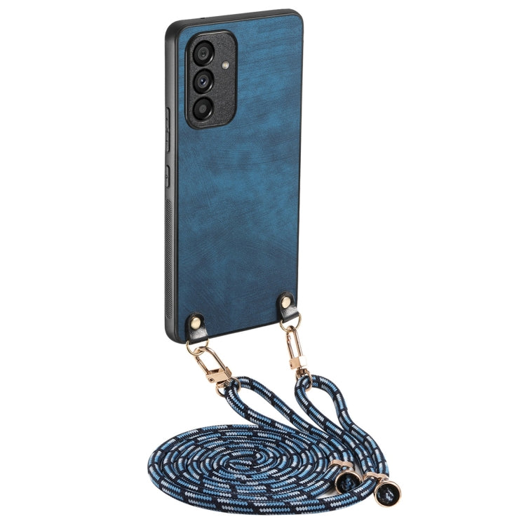 For Samsung Galaxy S25+ 5G Vintage Leather PC Back Cover Phone Case with Crossbody Strap(Blue) by buy2fix