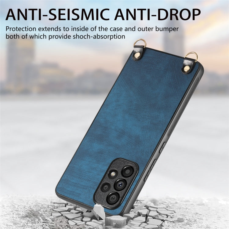 For Samsung Galaxy S25+ 5G Vintage Leather PC Back Cover Phone Case with Crossbody Strap(Blue) by buy2fix